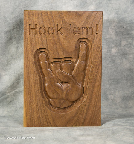 Texas Longhorns Hook 'Em Sign, Walnut